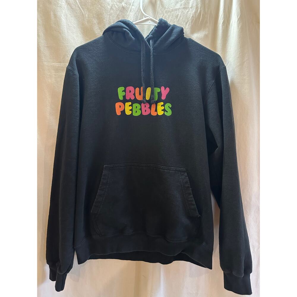 Fruity Pebbles Graphic Hoodie – Port & Company Black Pullover Sweatshirt Medium